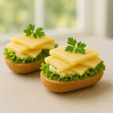 Goudascheiben mit Remoulade und Salat